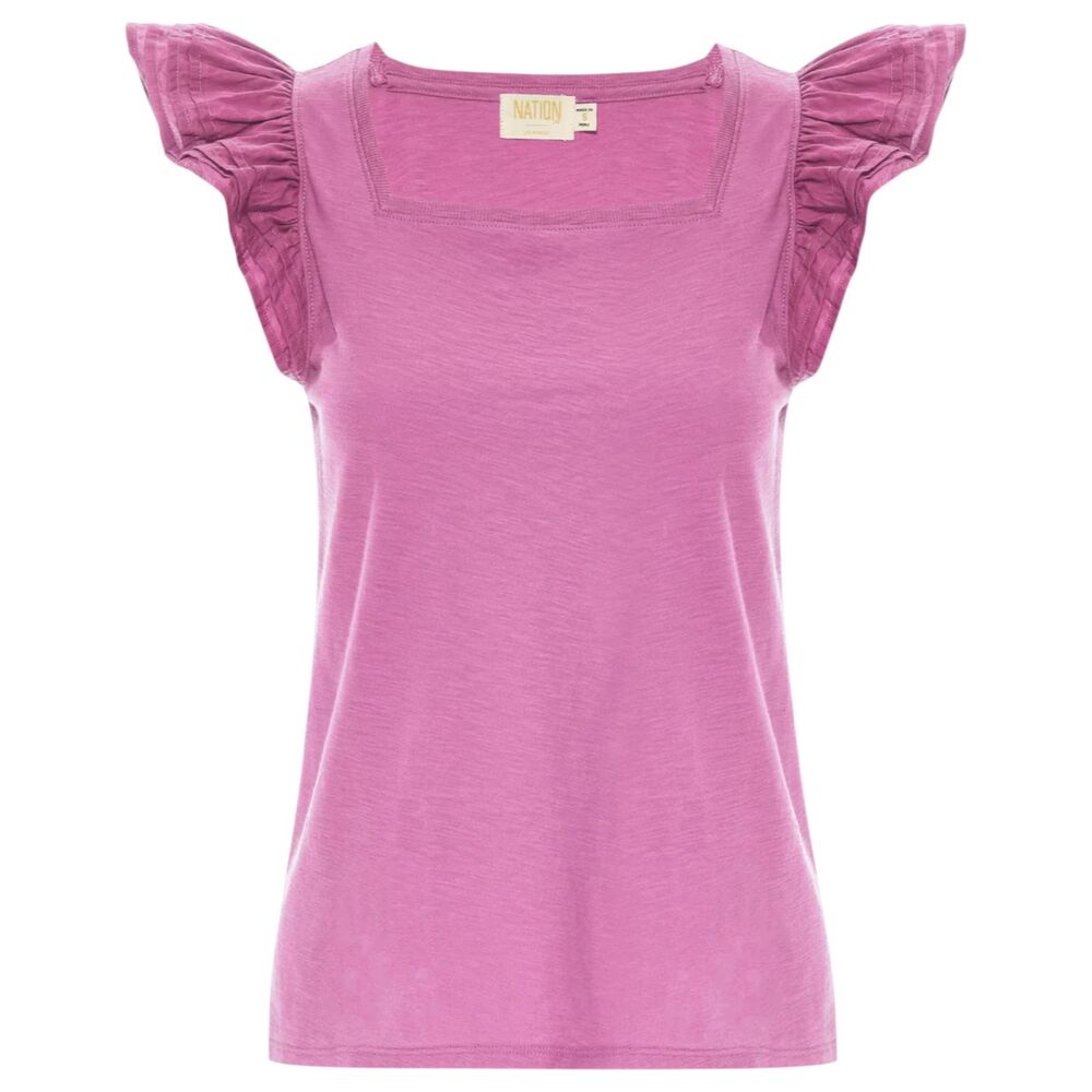 Nation LTD Cameo Square Neck Ruffle Sleeve Pink Blouse Size Medium